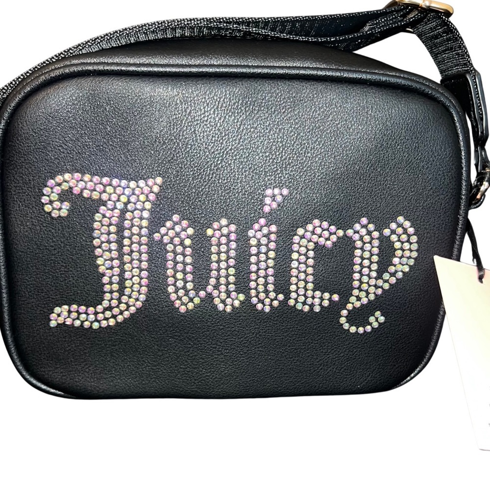 Juicy Couture Black Crossbody Bag with Pink Crystal 'Juicy' Logo - Picture 3 of 6